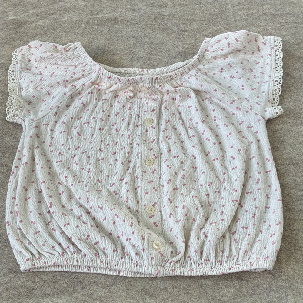 Carter's White Top with Pink Floral Print and Lace Trim